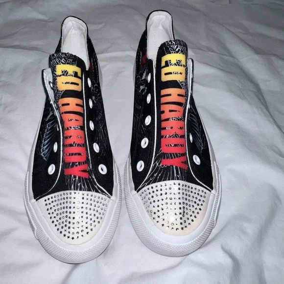 Y2K Ed Hardy Laceless Slip On Shoes Vintage Sneakers Womens Size 10 Eagle Tattoo - Picture 1 of 9